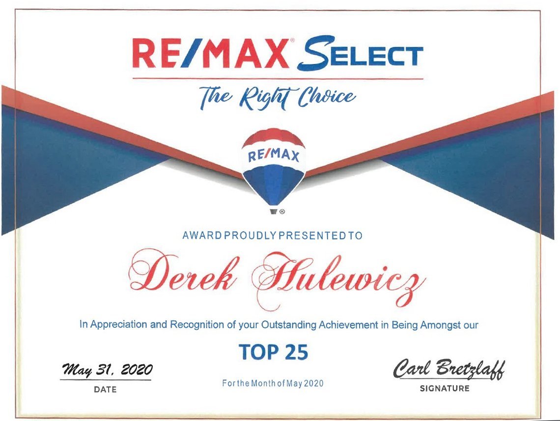 derek hulewicz top 25 remax realtor in may 2020